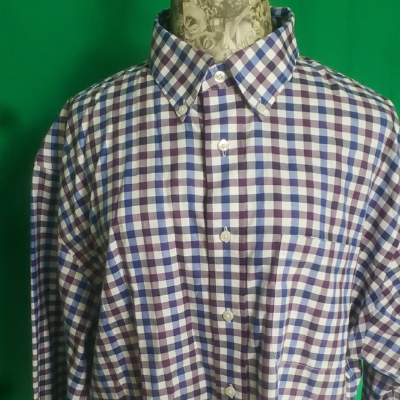 Jos. A. Bank Cotton Button Down Shirt Blue, Purple and White Check XL - Picture 3 of 13